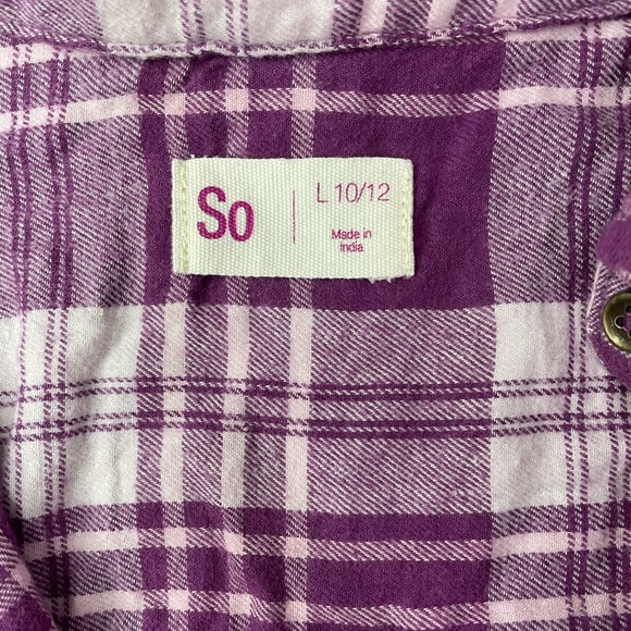 SO Girls Cotton Flannel Magenta & White Plaid Long Sleeve Size Large 10/12 #5018 - Picture 4 of 12